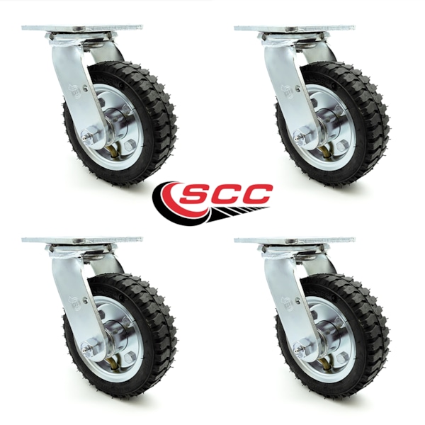 6 Inch Black Pneumatic Wheel Swivel Caster Set